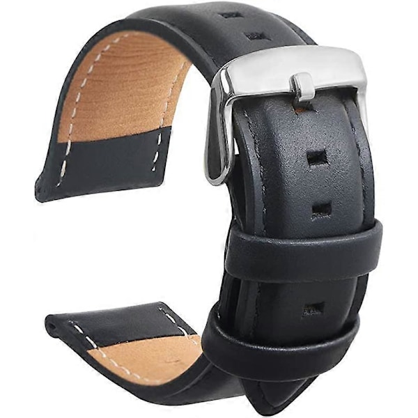 Vanntett unisex klokkereim i lær [DB] Black 22mm