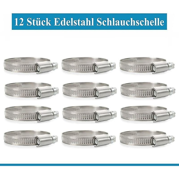 12 Pieces Stainless Steel Hose Clamps 32-50 Mm Band Width 9 Mm - Top Quality According To Din 3017 (w4), Pipe Fastening