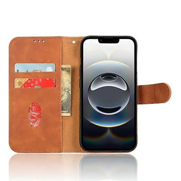 Kompatibelt Läderfodral för iPhone 16e, Skinnkänsla, Anti-fall Plånboksfodral [DB] Brown