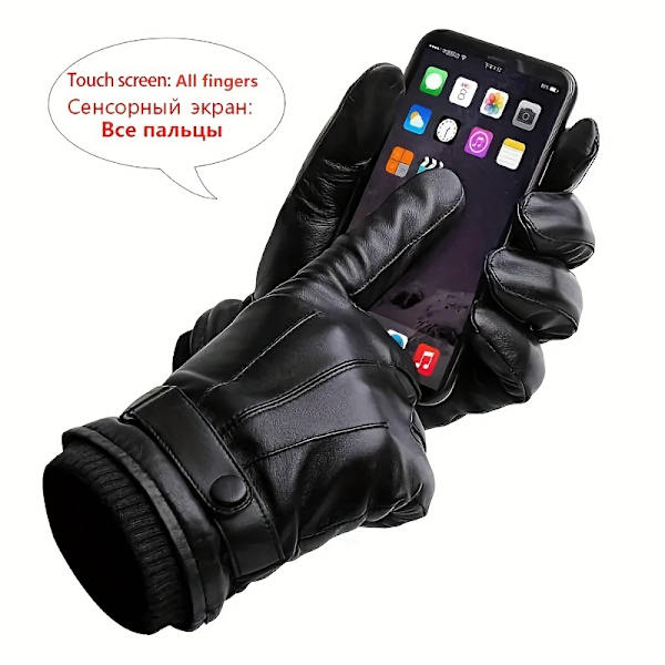 1 Par/2 Par PU Læder Handsker, Efterår Vinter Varme Touch Screen Fuld Finger Sorte Handsker, Ideelt Valg Til Gaver db Black