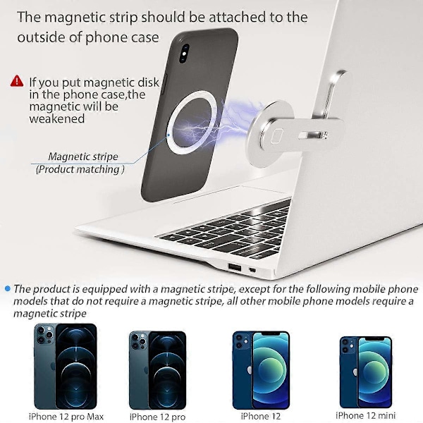 CloudValley Magnetisk Telefonholder for Laptop, Slank Bærbar Sammenleggbar Datamaskin Utvidelsesbrakett, Sølv [DB]
