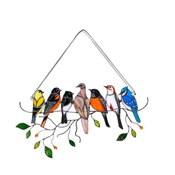 Flerfargede fugler på 1 tråd Høybeiset akryl Suncatcher-vinduspanel, fugleseriens ornamenter hengende