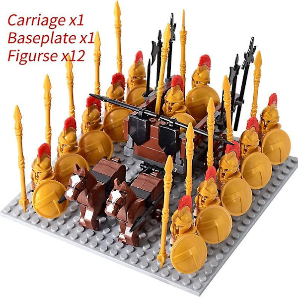 Mini actionfigurer af middelalderlige riddere, byggeklodser, romersk stridsvogn, karet, soldat, krigshest, klodser, legetøj til børn, gave Db Set 27