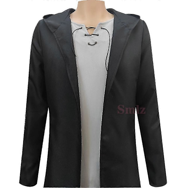 Anime Attack on Titan Sista Säsong Eren Jaeger Cosplay Kostym Peruk Svart Huvad Trench T-shirt Byxor Dräkt Shingeki No Kyojin {db} wig One Size