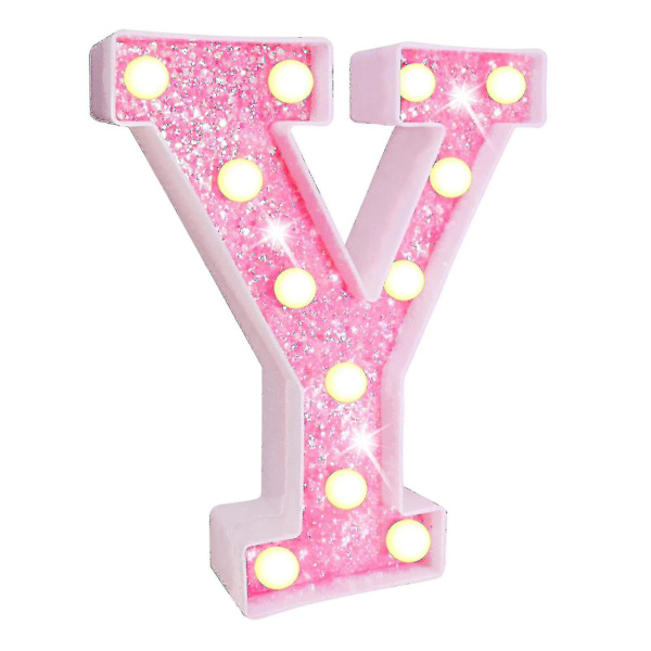 Sinknap LED-bogstavlys med glitter, glitrende alfabet-skilt med ophængningshul, nattelys, fest, bryllup, boligindretning, LED-lys [DB] Y