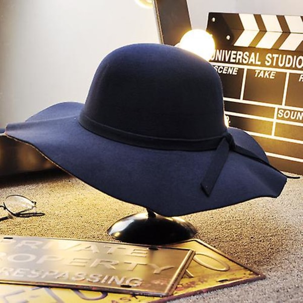 Vintage Dame Bredbremmet Floppy Varm Ull-look/effekt Hatt db Navy Blue