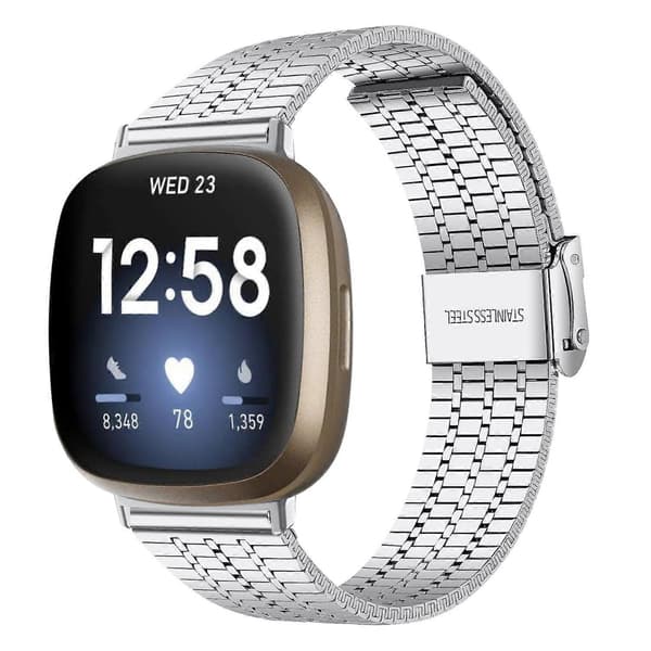 Urrem i rustfrit stål med 7 perler og dobbeltspænde til Fitbit Versa 4/Sense 2 [DB] Multicolor Silver
