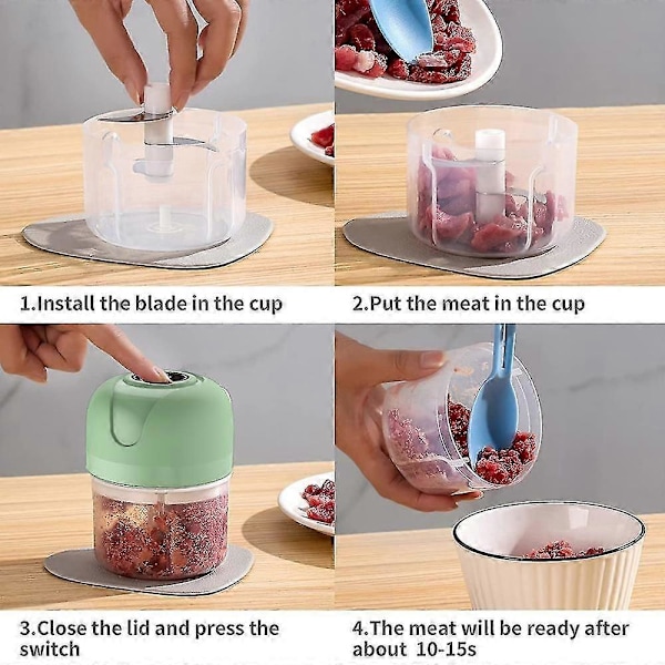 Elektrisk Mini Food Chopper, USB-lading Mini Elektrisk Hvitløkshakker, Liten Matprosessor, Brukes For Løk Hvitløk Pepper [DB] Green