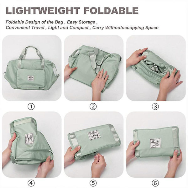 Stor kapasitet sammenleggbar reiseveske, lett utvidbar reise duffel bag, treningsbag Weekender overnatting bag gaver DB Light Green