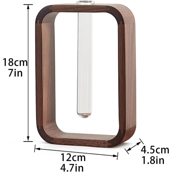 Gjennomsiktig glassvase Reagensrør Vase Hydrofile Planter Vase Planteholder Valnøtt Trestativ Blomsterstativ Bord Hage Bonsai Dekor, Gaver Til Kvinner