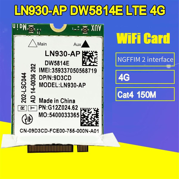 Dw5814e Telit Ln930-ap Wifi-kortti Wwan Fdd-lte Ngff 4g moduuli kannettaville tietokoneille 5285 5480 5580 7480