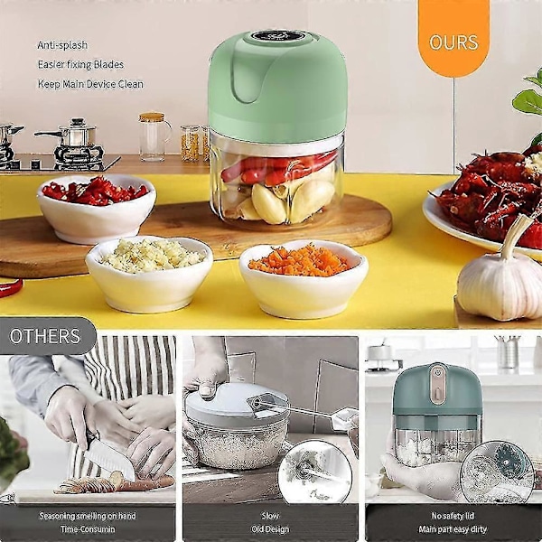 Elektrisk Mini Food Chopper, USB-opladning Mini Elektrisk Hvidløgshakker, Lille Foodprocessor, Bruges Til Løg Hvidløg Peber [DB] Green