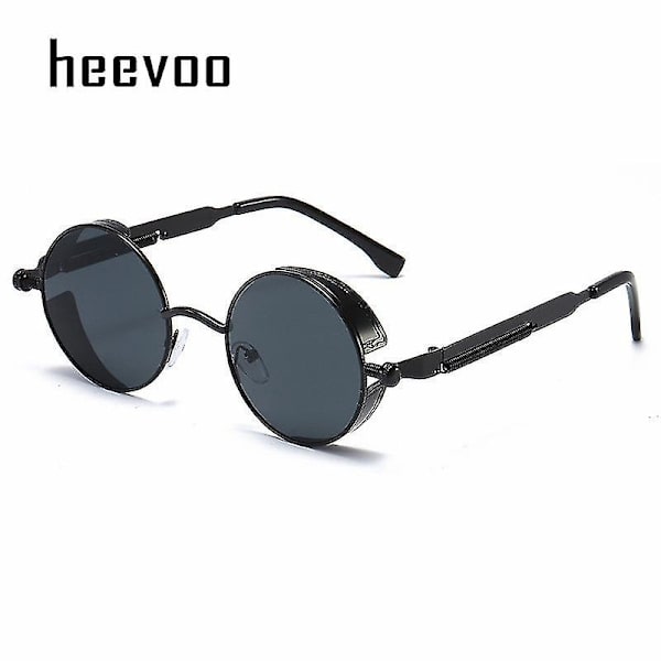 Metalliset Steampunk-Aurinkolasit Miehille ja Naisille Muodikkaat Pyöreät Lasit Merkkisuunnittelijan Vintage-Aurinkolasit Korkealaatuiset Oculos De Sol 2024 [DB] Black Gray 1 pcs