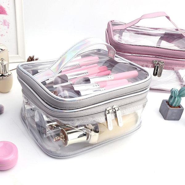 Transparent PVC Makeup Bag Bärbar Vattentät Toalettväska Stor Kapacitet Dragkedja Kosmetisk Väska DB Deep Purple Single Layer