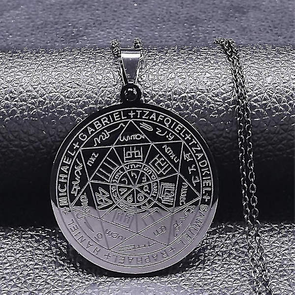 Syv Ærkeengle Amulet Rustfrit Stål Halskæder Mænd Segl af Salomon Talisman Halskæde Beskyttelse Smykker Krave Hombre_lldxm Db qianA 50cm O BK
