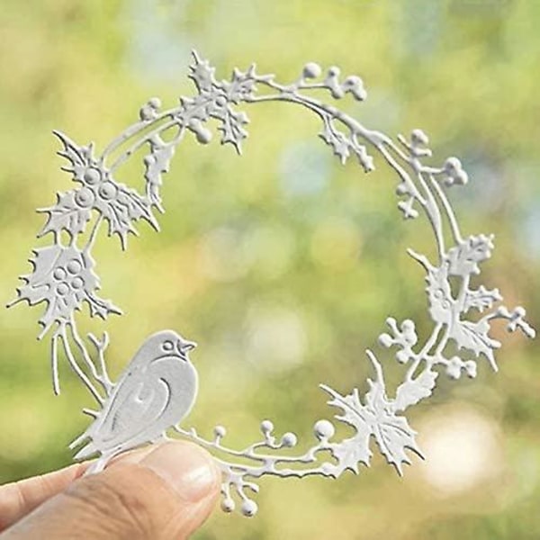 Scrapbogsskærematricer: Yuntrip Bird Holly Wreath Metal Dies