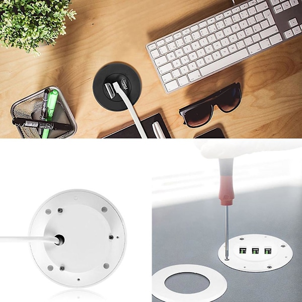 5 cm:n pöytäreiän USB-virtapistoke, 2 tuuman upotettu virtapistoke USB-läpivienti [DB] White
