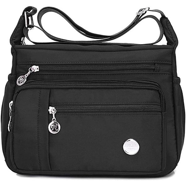 Kvinnors axelhandväska rymlig väska med flera fickor dam crossbody väska mode tote-svart