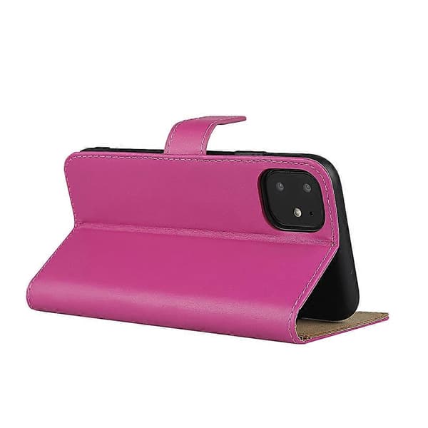 Ægte Læder Wallet Stand Cell Shell Cover til iPhone 11 6.1 tommer [DB] Pink Rose