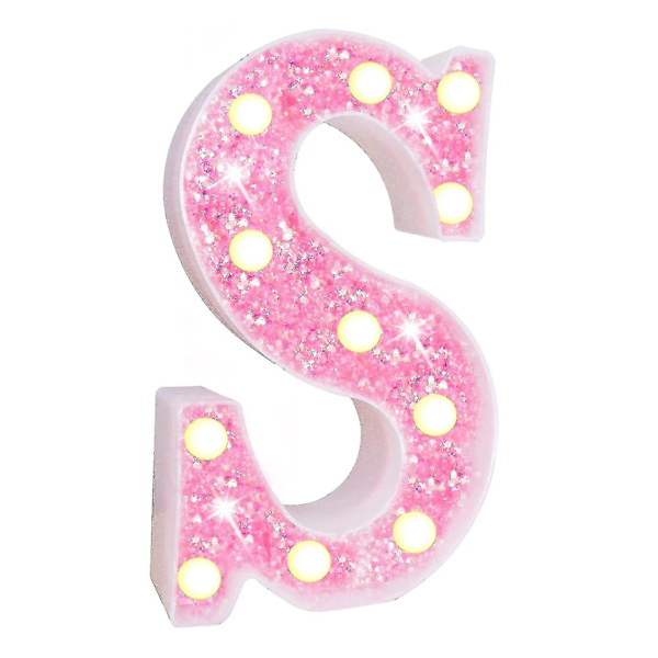LED-bogstavlys med glitter, glitrende alfabet-skilt med ophængningshul, nattelys, fest, bryllup, boligindretning, LED-lys [DB] S