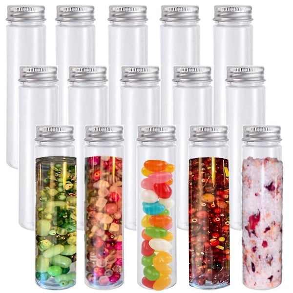 15 st 110 ml Plastprovrör, klara platta provrör, plastprovrör med skruvlock för bönor, [DB]