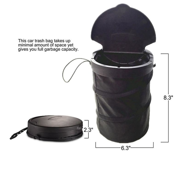 Bilsopkorg, hopfällbar popup-vattentät väska, papperskorg, soptunna (1-pack, svart)