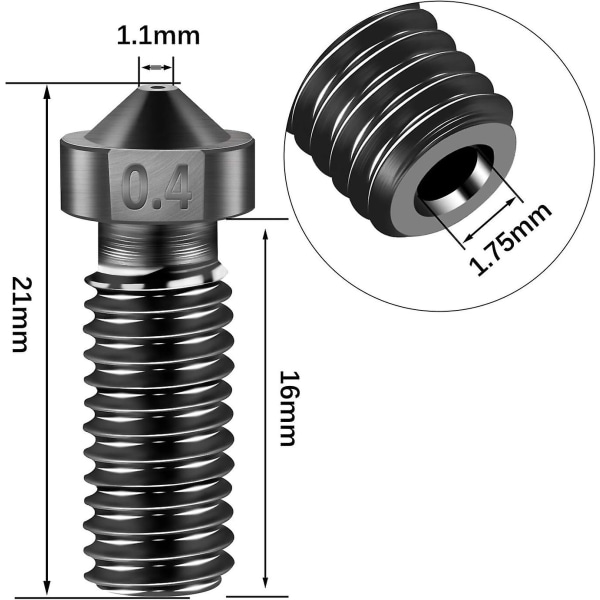 Volcano-suuttimet V6 Hotend 3D-tulostimelle, korkean lämpötilan karkaistu terässuutin 1,75 mm:n filamenteille (10 kpl)