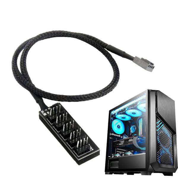 PC-blæsersplitter - CPU-blæserhub til computerkølingskontrol | 3 til 1 header-splitter med hastighed, effektiv varmestyring, til stationær, arbejdsstation
