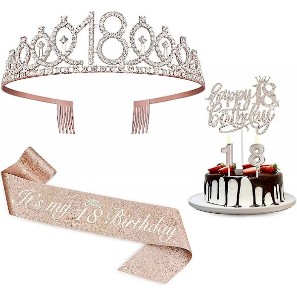 18-årsdag Dekorasjoner for Jenter, Inkludert 18-årsdag Bånd, Krone/Tiara, Lys, Kake Topper, 18-årsdag Gaver [DB] 18th