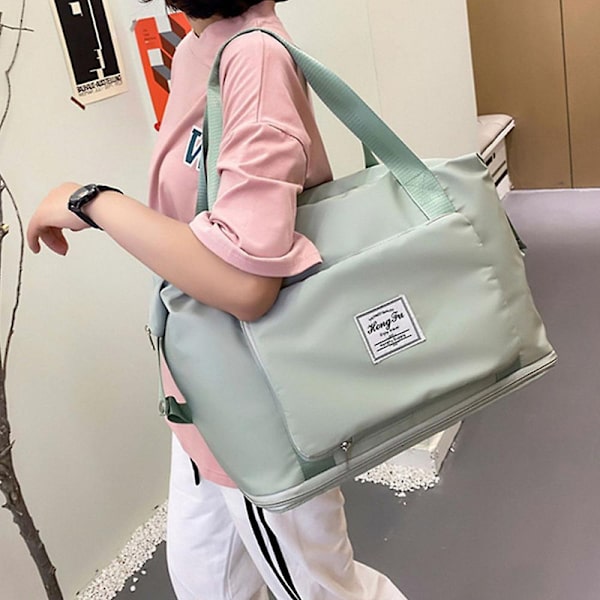 Stor kapasitet sammenleggbar reiseveske, lett utvidbar reise duffel bag, treningsbag Weekender overnatting bag gaver DB Light Green