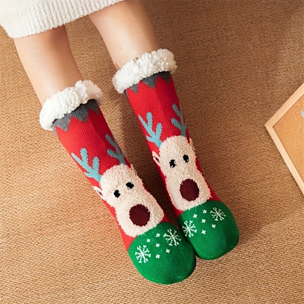 Julklappssockor med älgmönster, Tjocka Varma Plushfodrade Hemsockor, Damstrumpor & Strumpbyxor db Navy Blue - 1 Pair One-size