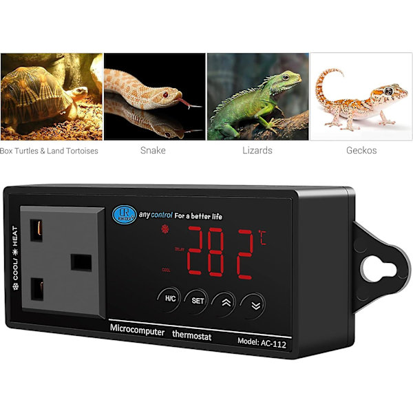 Digital LED-varme- og kjøletemperaturkontroller, reptiltermostat 1100w 220v