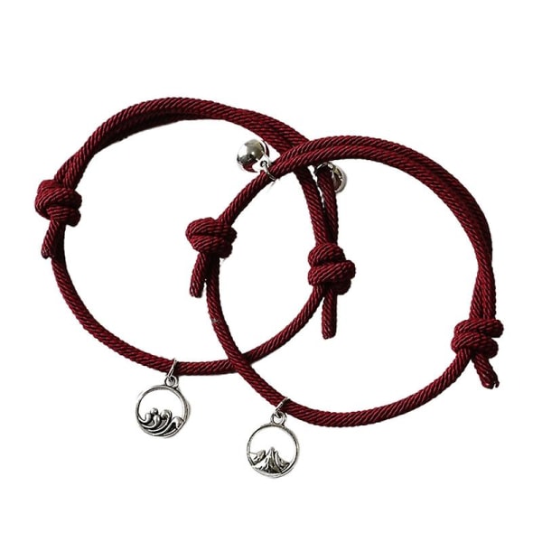 2 st justerbara all-match magnet par flätad armband mode smycken Wine Red