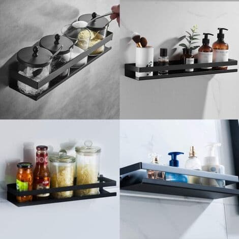 CHOYCLIT Candyse Badeværelsesvæghylde Brusehylde Rustfrit Stål 40 CM Sort Stål Væghylde[DB] Black