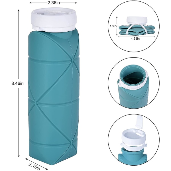 Sammenleggbar vannflaske med lekkasjesikker ventil, BPA-fri, sammenleggbar silikon vannflaske for trening, camping, sport, lett reiseflaske, holdbar 20oz (mørk grå)