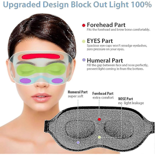 Unimaski miehille ja naisille, 3D-muotoiltu kuppimainen unimaski, kovera yöunimaski, estää valon, pehmeä ja mukava silmäsuoja [db] Gray Black Edge