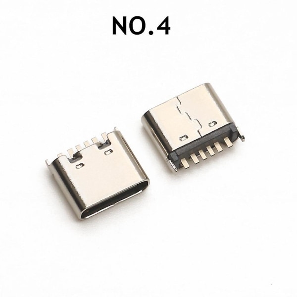 100 stk/parti 10 modeller Type-c USB-ladedokking-kontakter Bland 6pins og 16pinners Bruk for telefon og Digita [DB] Silver