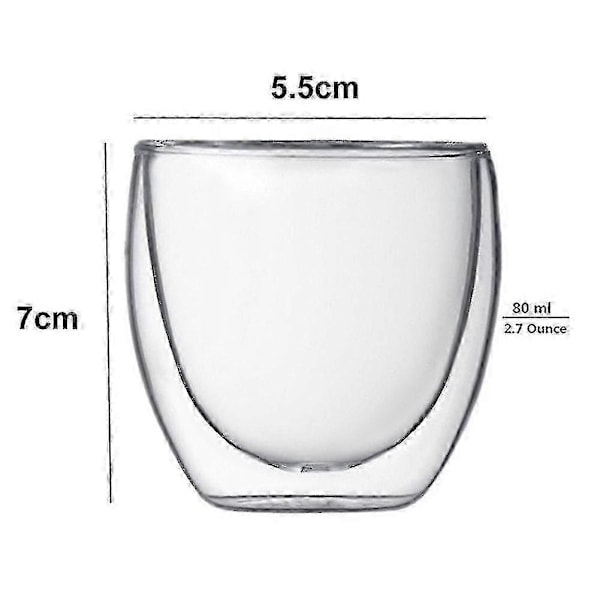 6 stk 80ml 2.7oz Glass Dobbeltvegg Varmeisolert Tumbler Espresso Tekopp [DB]