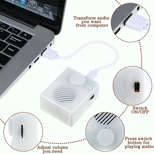 16M lydboks for utstoppede dyr, 960 sekunder trykknapp lydboks, USB stemmeboks spillende knapp (FW) White