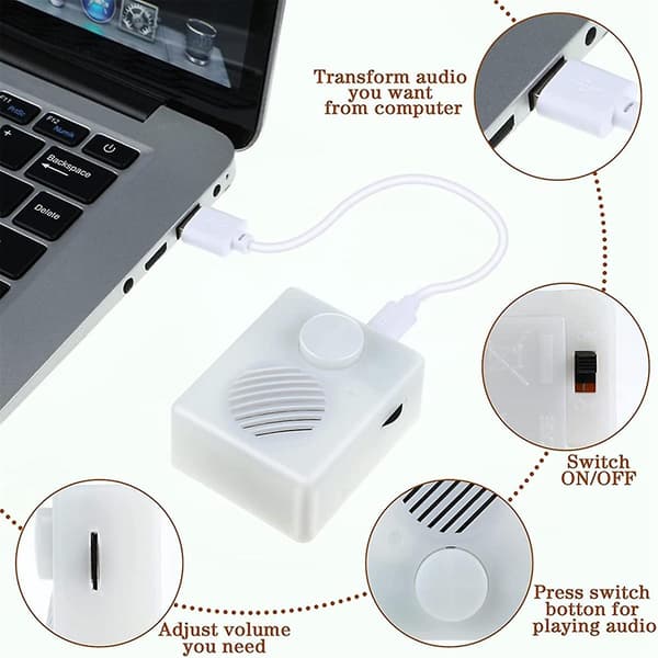 16M lydboks til udstoppede dyr, 960 sekunder trykknap lydboks, USB stemmeboks afspilningsknap (FW) White