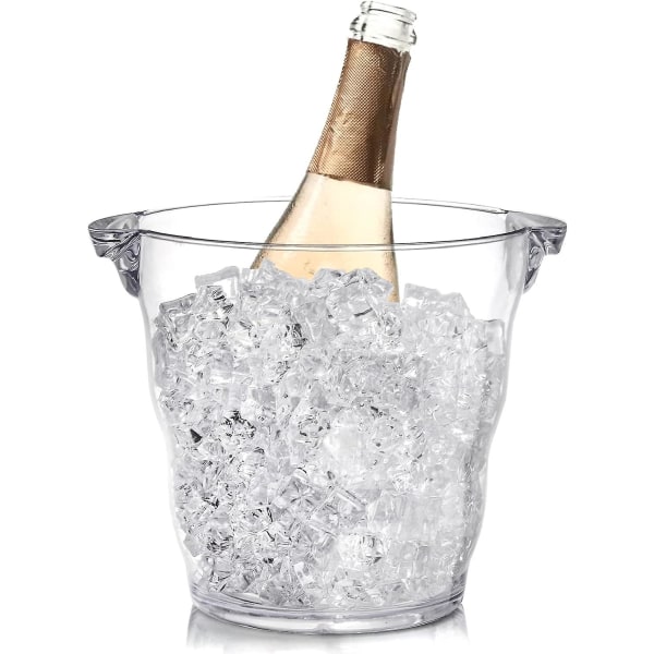 Gennemsigtige drikkevarebeholdere med håndtag, tyk vinkøler spand til bar, hjem, fester, 4 liter, til 2 vin- eller champagneflasker