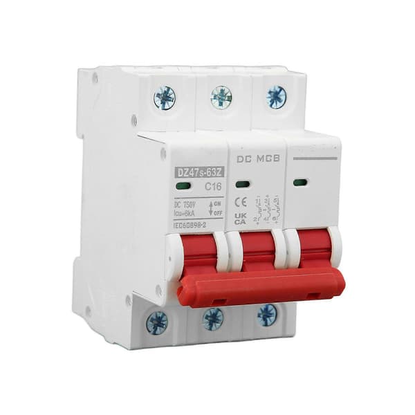 3P DC Strømbryter 6000A Brytekapasitet Mini Sikkerhetsstrømbryter for Solcelleanlegg 16A 750V [DB]