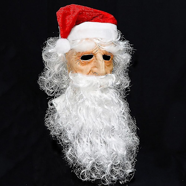 Jultomtemask Vit Skägg Helansiktsmask Rolig Kostymfesthatt Vuxen {Db} Christmas Mask A