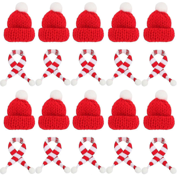 20 stk. Mini Strikket Julehat, Mini Julehalsklæde, Mini Julehat, DIY Julehat Til Dukketilbehør, Vinflasker, Jule-Go DB