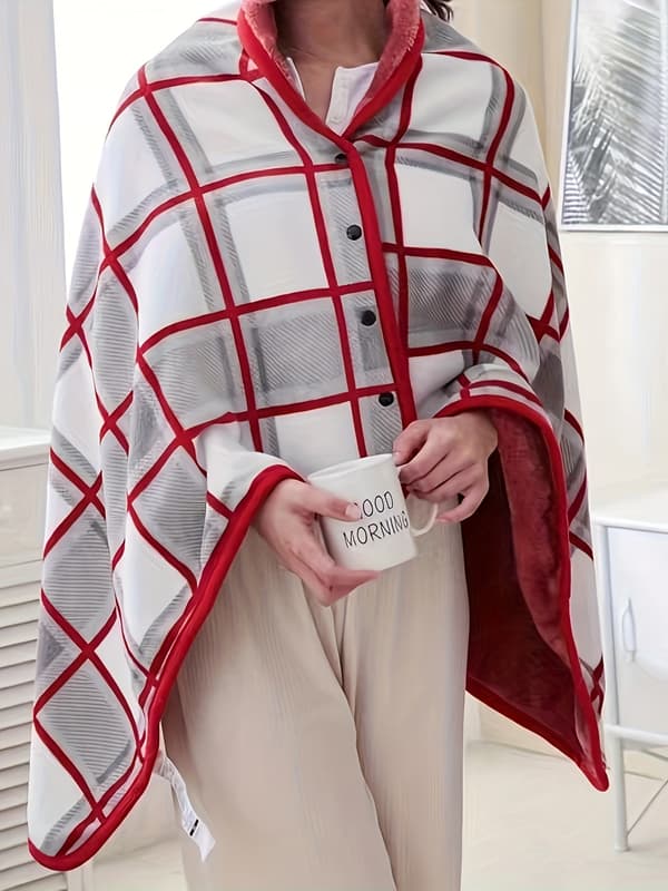 Shawls, kapper, tæpper fortykket efterår og vinter varme, airconditionerede tæpper lur, spænde tæppe, egnet til S til L segment af t [DB] Ivory White One-size