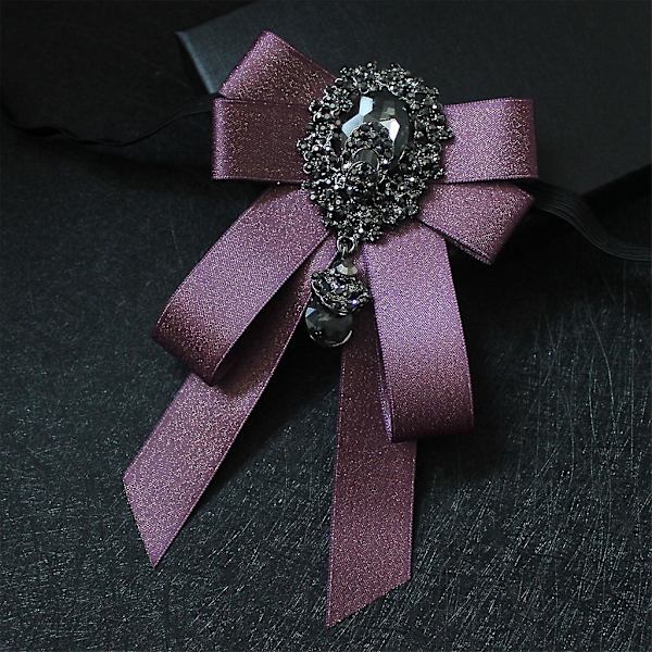 Mote-Sløyfe for Menn og Kvinner med Rhinestone Krystall Broche Nål Luksus Bryllup Justerbar Sløyfe Formelle Fest Håndlaget Halsduk Db Dark Purple
