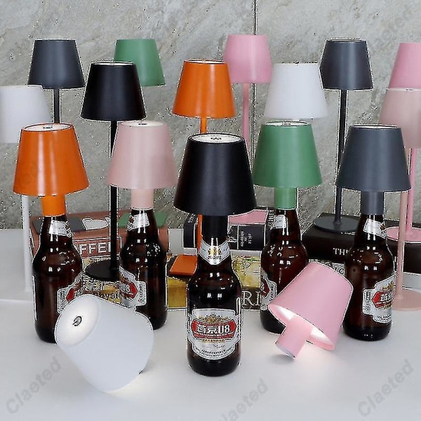 Led vinflaskelampe - bærbar bordlampe til bar, cafeatmosfære, natlysindretning med aftagelig [DB] Black