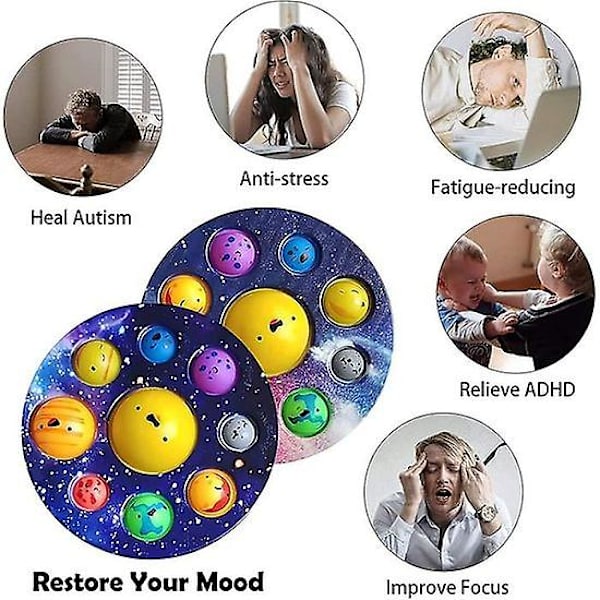 2 stk Finger Press Bubble Fun Toys-C Sol System Toys Bubble Planet POP Angst Relief Voksen Gave Barn Db