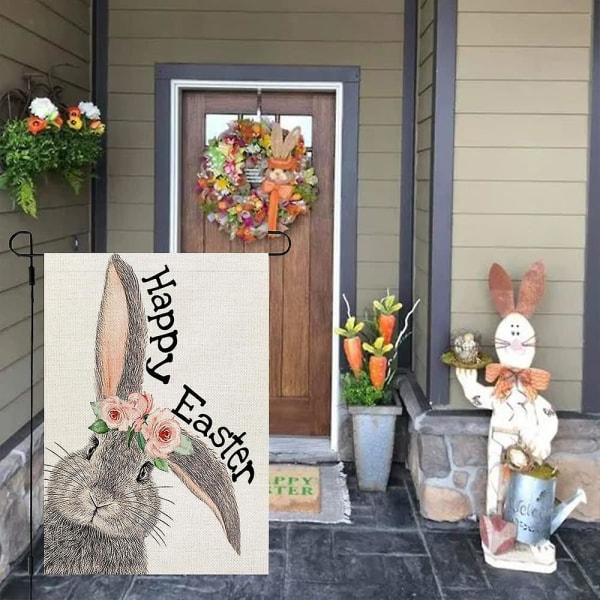 Happy Easter Bunny Garden Flag 12x18 Inch Small Double Sided For Outside Burlap Yard Holiday Decoration Cf760-12