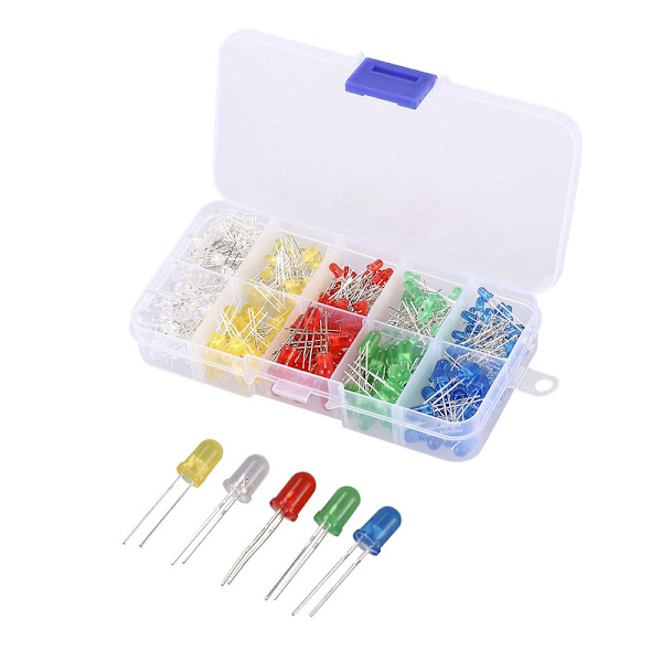 200 stk. 3mm 5mm LED-lysdiode Hvid Gul Rød Blå Grøn Assorteret Kit til [DB] white